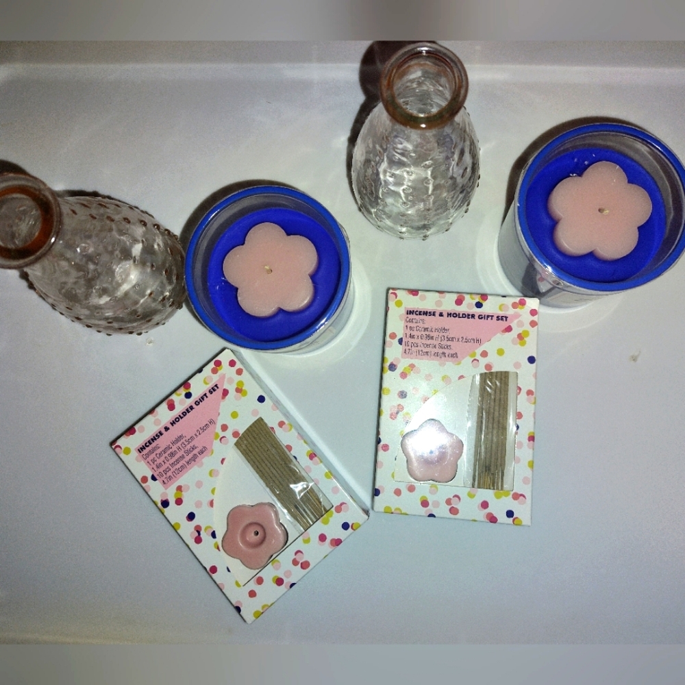 Mini vases & incense holder set w/2 candles